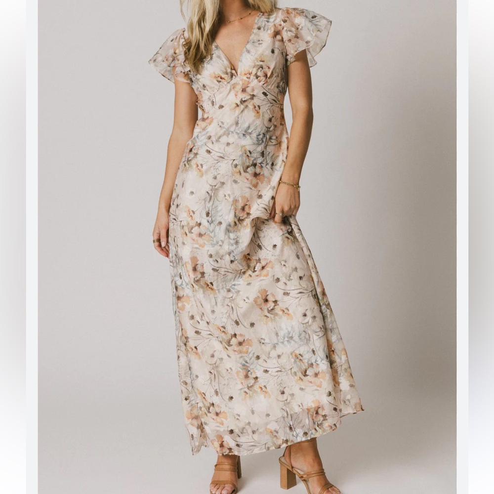 bohme Floral Cream and Blush Maxi Dress